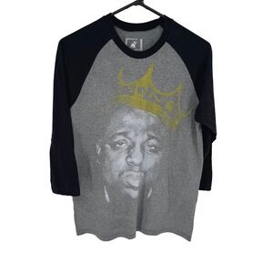 Brooklyn Mint Notorious BIG Graphic Baseball Tee Shirt Medium Gray‎ Black